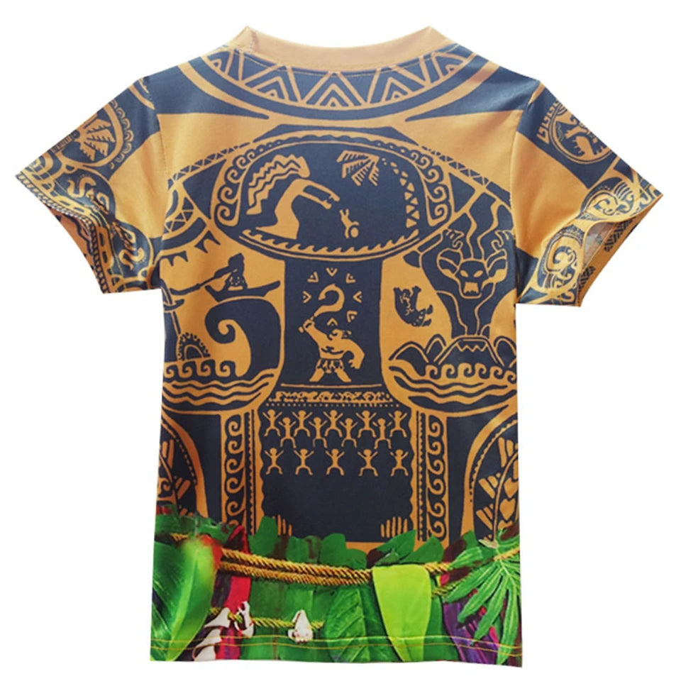 Maui Kids Cosplay 2Pcs Print Moana Boys Swimsuits Top and Shorts Children's Swimwear Book Week Costumes