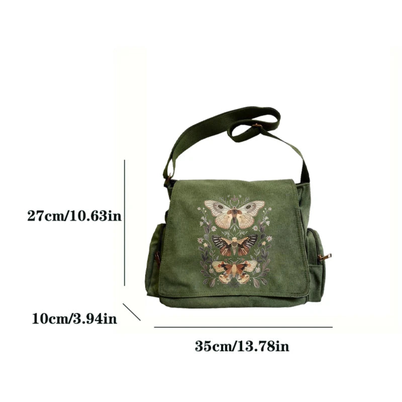 Trio of Moths Print Canvas Shoulder Bag Crossbody Messenger Bag