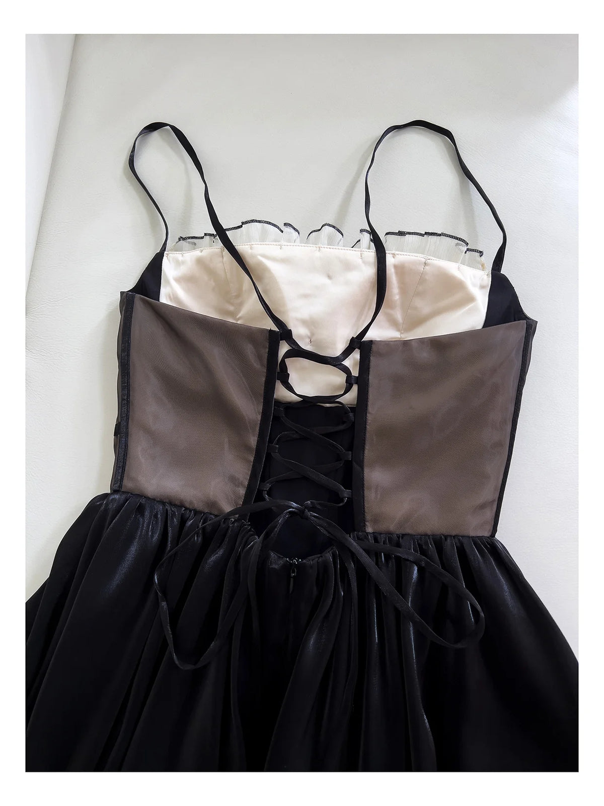 Justine's French Black Lace Sling Spliced Ruffles Bandage Backless Dress