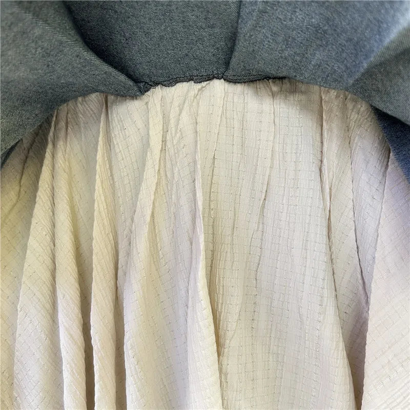Spliced Denim Pleated Skirt