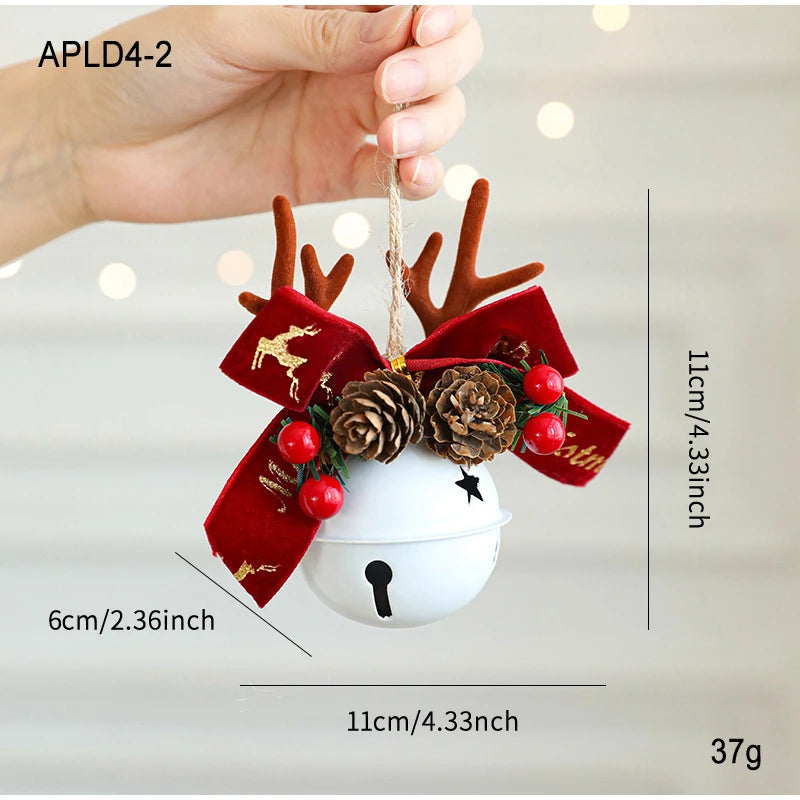 Christmas Bell Antlers Bow Pinecone Bell Christmas Hanging Decoration