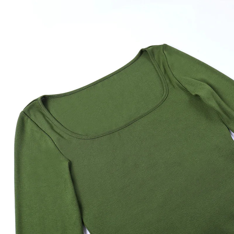 Scooped Long Sleeve Fitted Tees Basics T-Shirts