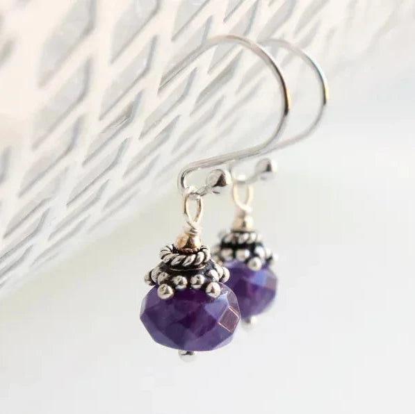 Amethyst Sterling Silver Earrings Deep purple Gemstone Everyday Classic Dangle Drops