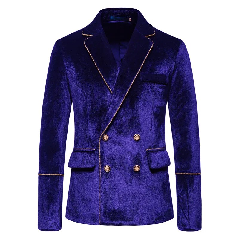 Plush Velvet Suit Two-piece Mens Party Suits Double Breasted Tuxedo Blazers & Pants
