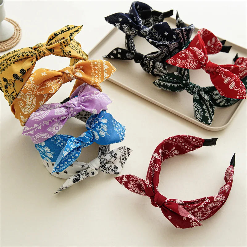 Paisley Bandana Top Knot Bow Headbands