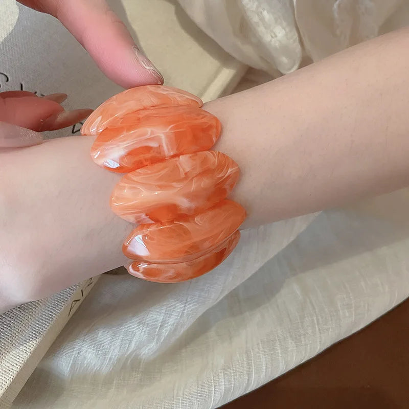 Smudged Oval Acrylic Elastic Bangles Bracelets