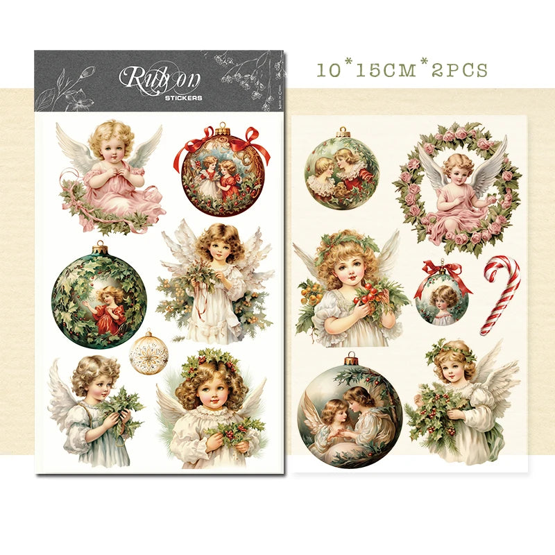 Vintage Christmas Snowman RUB ON Transfer Stickers Junk Journal Mushroom DIY Scrapbooking Craft