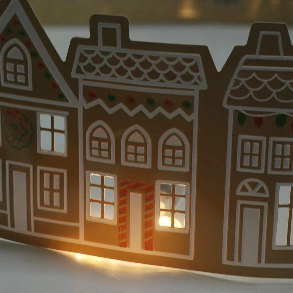 Gingerbread Houses Christmas Tree Collar with LED Lights Xmas Tree Skirt PVC Reusable Xmas Tree Base Cover