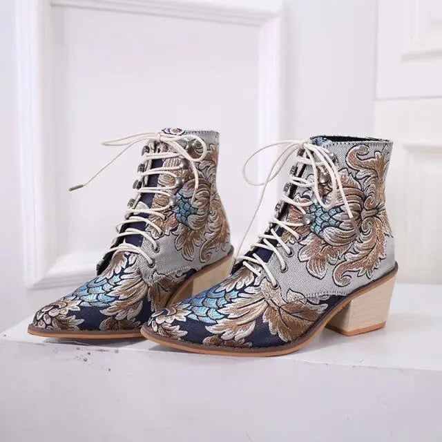 Marie Antoinette Handmade Embroidered Ankle Boots