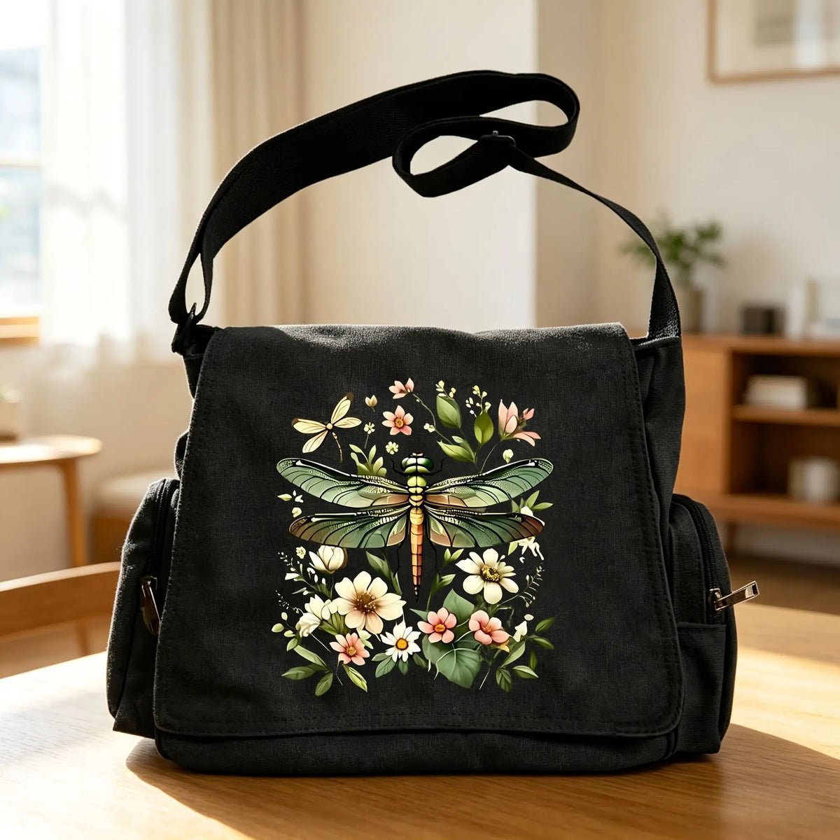 Dragonfly Print Canvas Shoulder Bag Crossbody Messenger Bag
