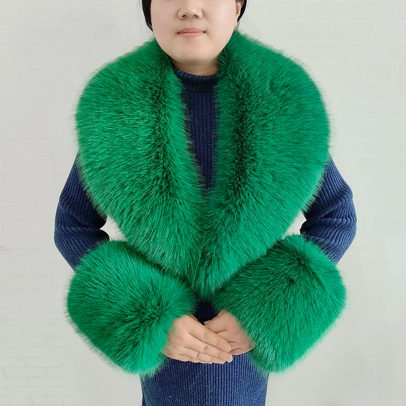 Large Faux Fox Fur Scarf Winter Warm Fluffy Collar And Cuff Sets 19 Colours
