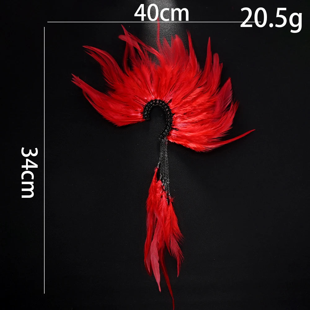 Red Feather Fan Ear Cuff 1Pcs Left or Right Ear