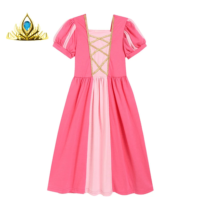 Soft Princess Dress for Girls Kids Halloween Cosplay Belle Cinderella Aurora Melinda Snow White Costume