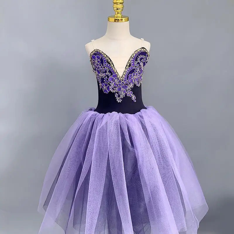 Perfect Purple Velvet Top Ballet Tutu Dress Professional Dance Performance Long Dress