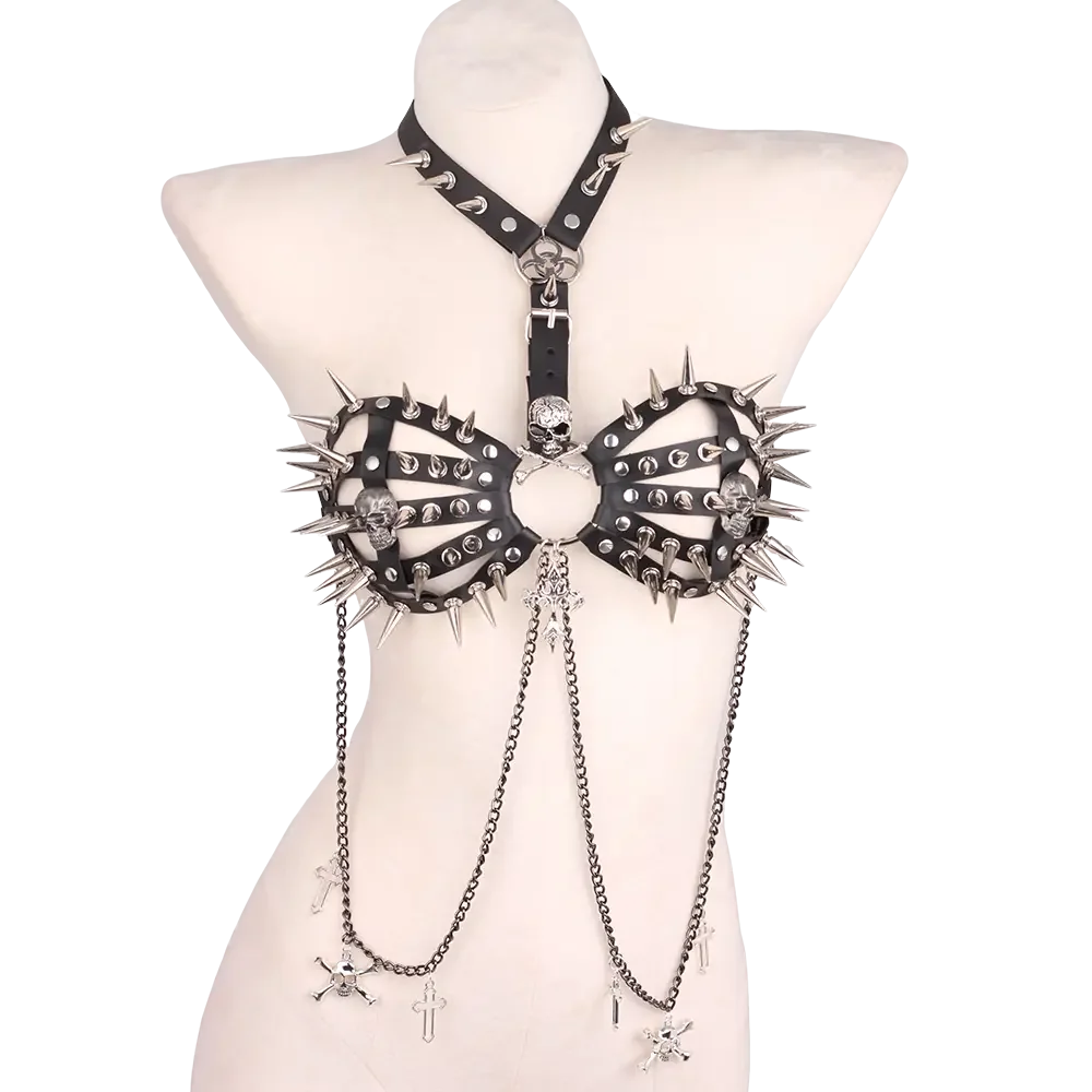 Spike Rivet Studded Goth Punk Rock Grunge Revival Skull Chest Harness