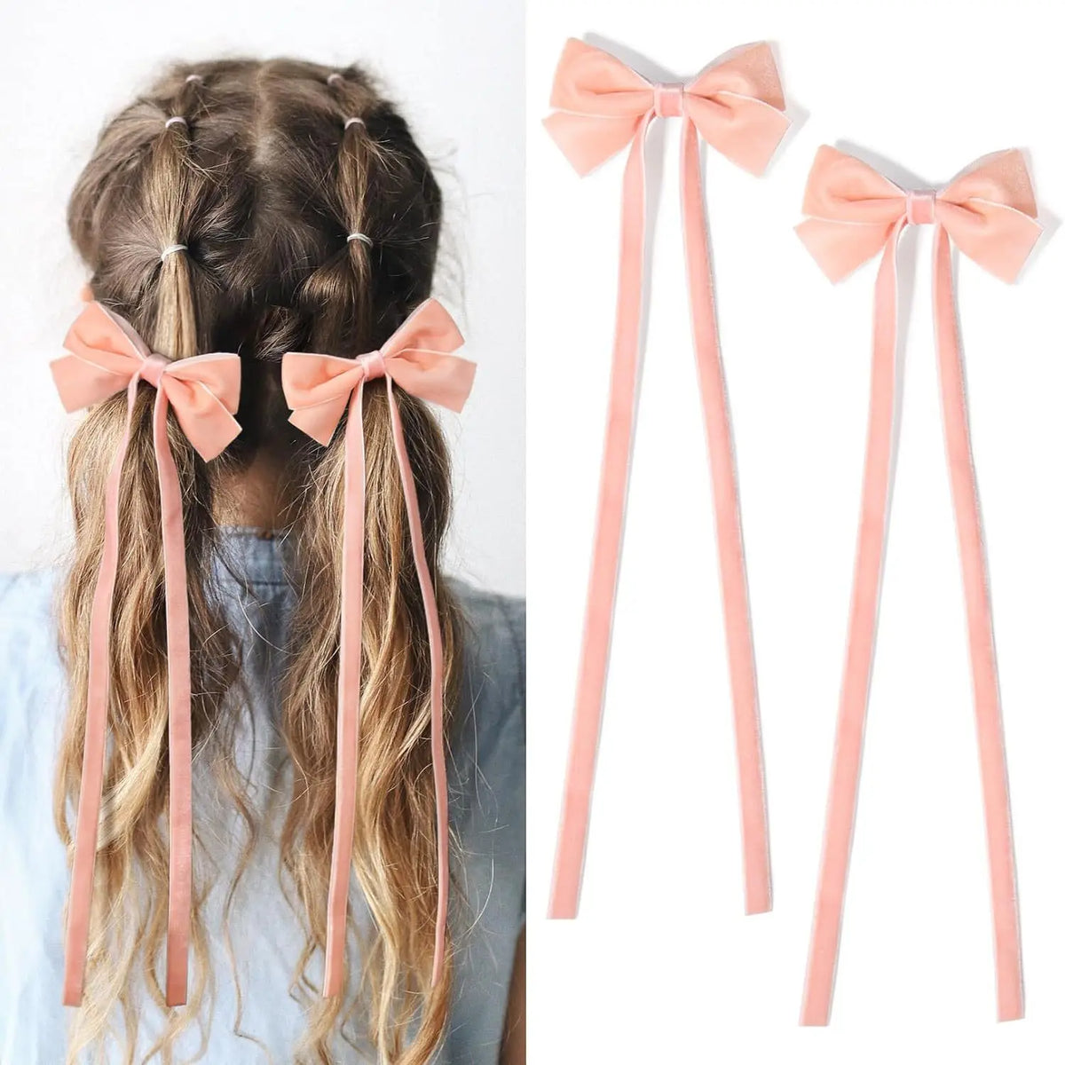 1 Pair Long Velvet Ribbon Bow Hairpins Hair Clips Barrettes