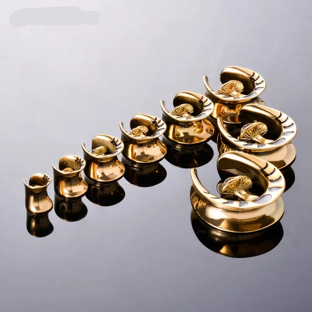 Stainless Steel Mushroom Saddle Ear Gauges Tunnels Expanders Plugs Earring Piercing Jewellery Double Flared 2PCS