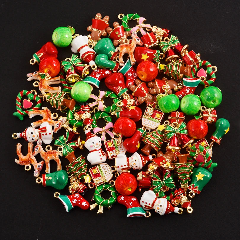 5pcs Christmas Charm Enamel Apple Socks Bell DIY Pendant Charms For Jewelry Making Keychain Earrings Bulk Handmade Material Gift