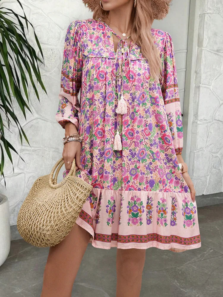 Angie's Boho Long Sleeve Short Dress