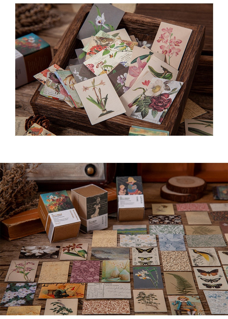 100pcs Vintage Plant Butterfly Kraft Paper Double-sided Note Cards