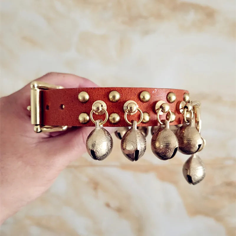 Barone Bettino's Handmade Dog Collar Brass Bells Genuine Leather