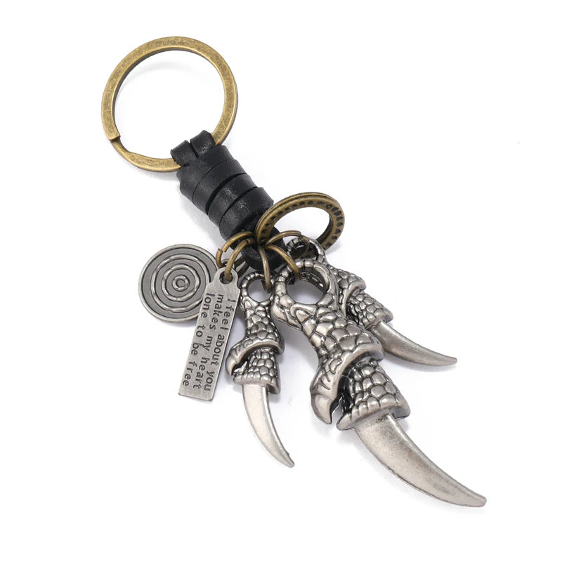Dragon Claw Braided Leather Keychains Key Rings