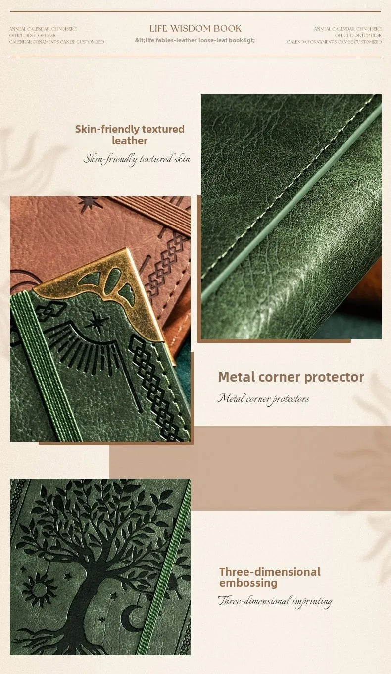 A5 Leather Loose-leaf Binder Notebook with 240 Inner Pages