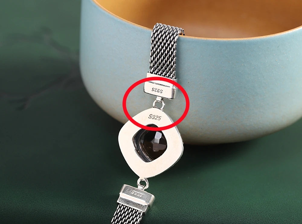 The Gate Keeper's S925 Sterling Silver Bracelet Amethyst Smoky Quartz Flat Woven-chain Jewellery