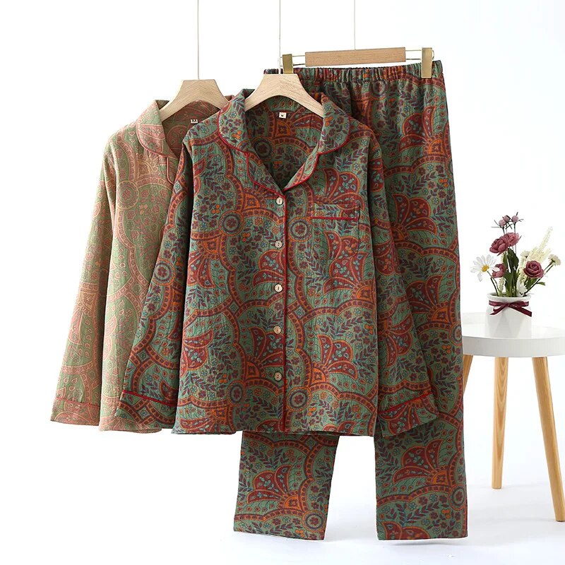 Sunday Mornings Paisley Pyjamas 2 Piece Cotton Loungewear Sleepwear