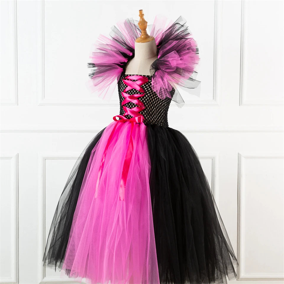 Girls Witch Ghost Vampire Halloween Costume Fluffy Tulle Dress