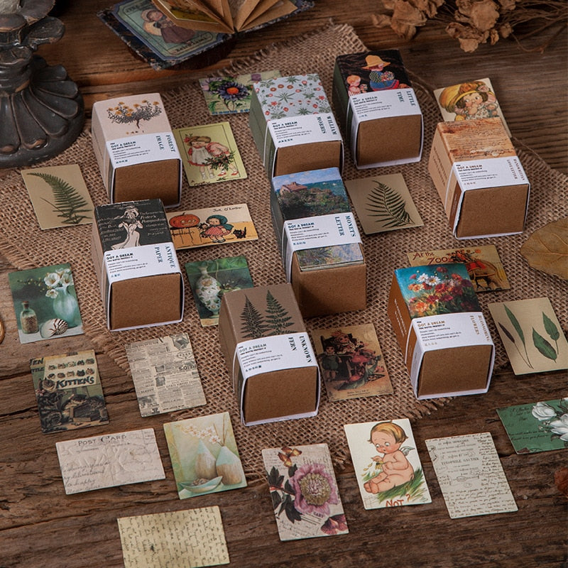 100pcs Vintage Plant Butterfly Kraft Paper Double-sided Note Cards