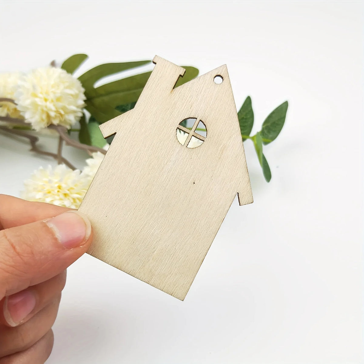 10Pcs Wooden House Cutout Ornaments DIY Wood Craft Projects
