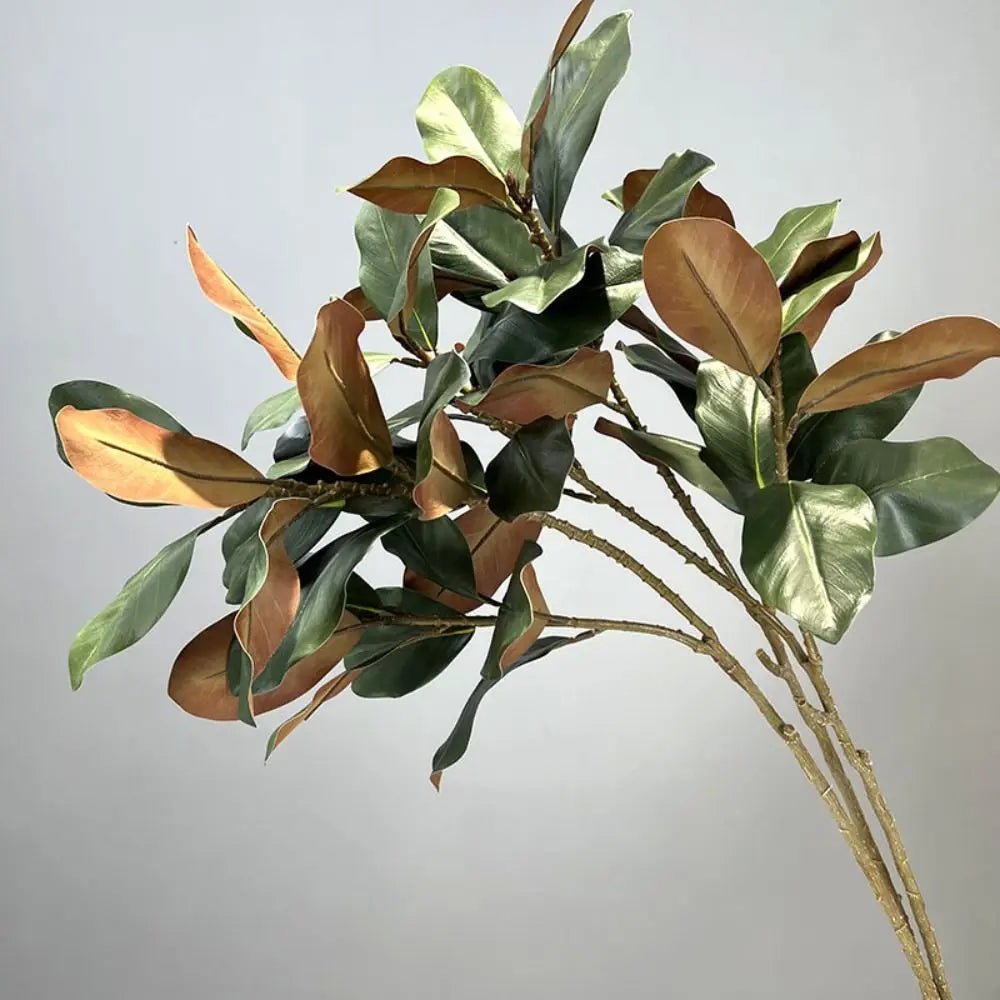 Large Artificial Magnolia Plant Rubber Leaves 2 Forks Simulated Magnolia Tree Branch 110cm Artificial Plants