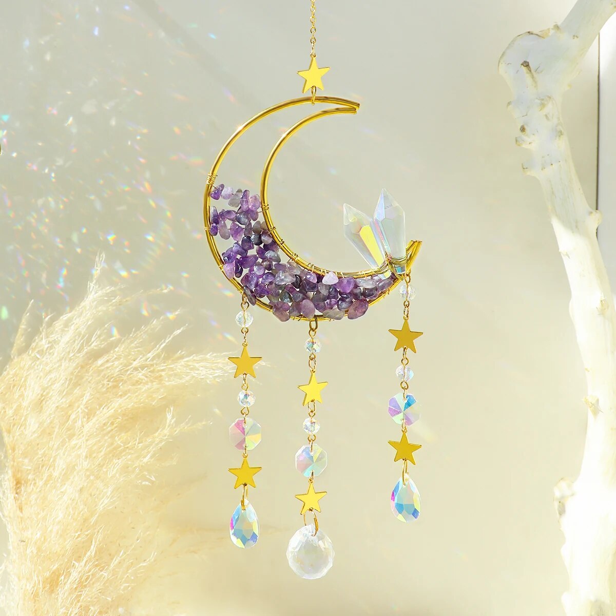 Sun Catcher Moon Crystal Rainbow Prism Garden Home Decor