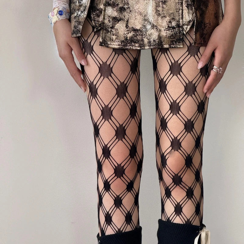 Diamond Check Fishnet Tights Pantyhose