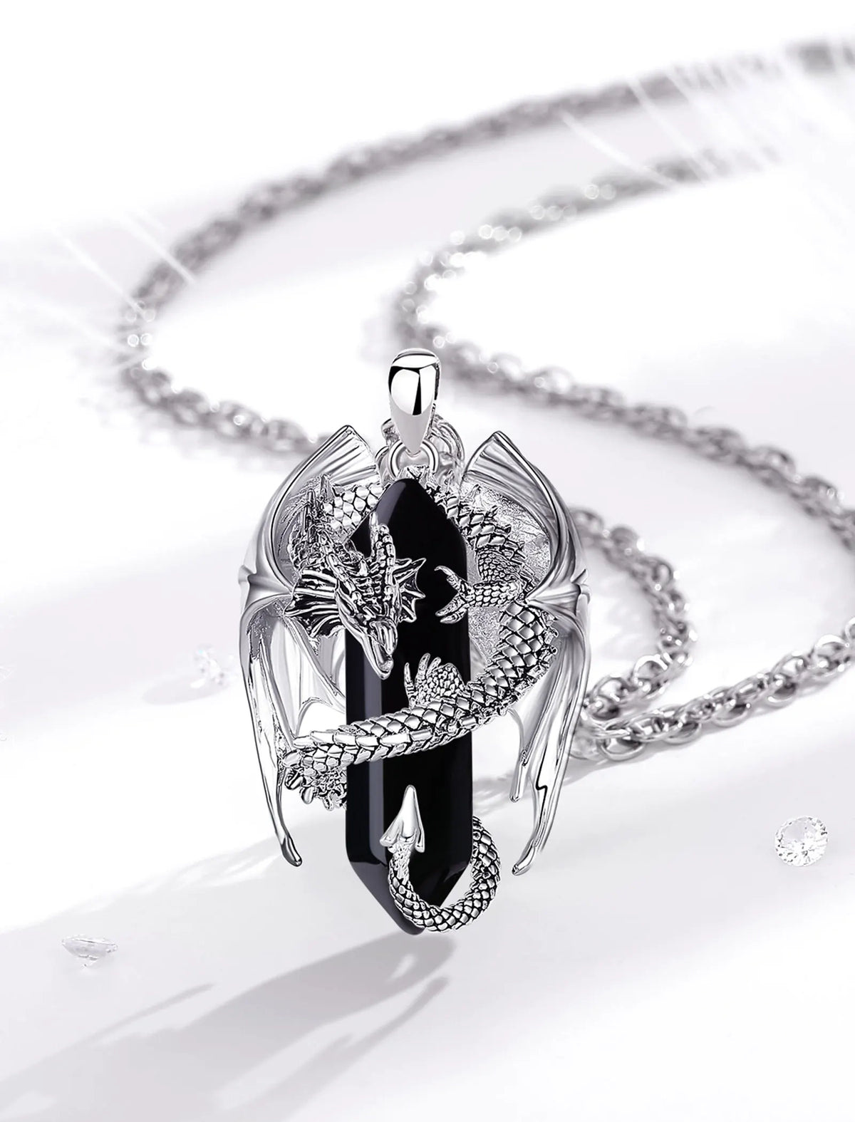 Dragon Treasure Hexagonal Obsidian Crystal Pendant Necklace