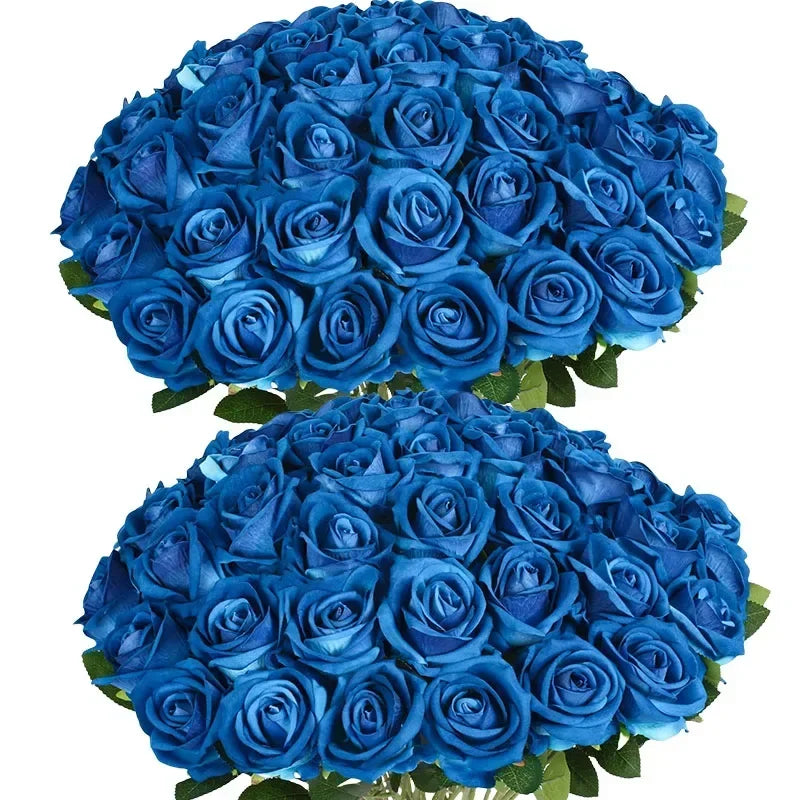 50 Pcs Velvet Roses Artificial Flowers Real Touch Fake Roses Valentine's DIY Wedding Bouquet Home Decor