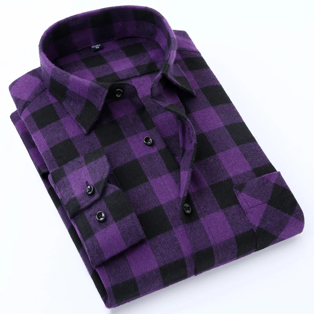 Woodsman Slim-fit Brushed Flannel Plaid Shirts 13 Colours