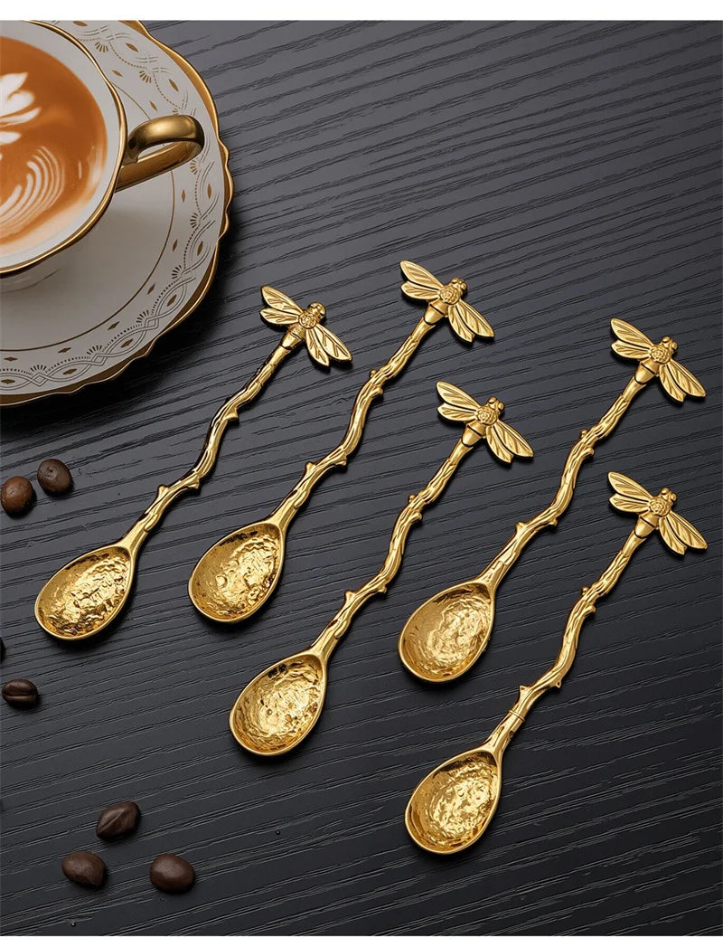 Golden Dragonfly Flower Bird Starfish 11CM Mini Spoon Teaspoon