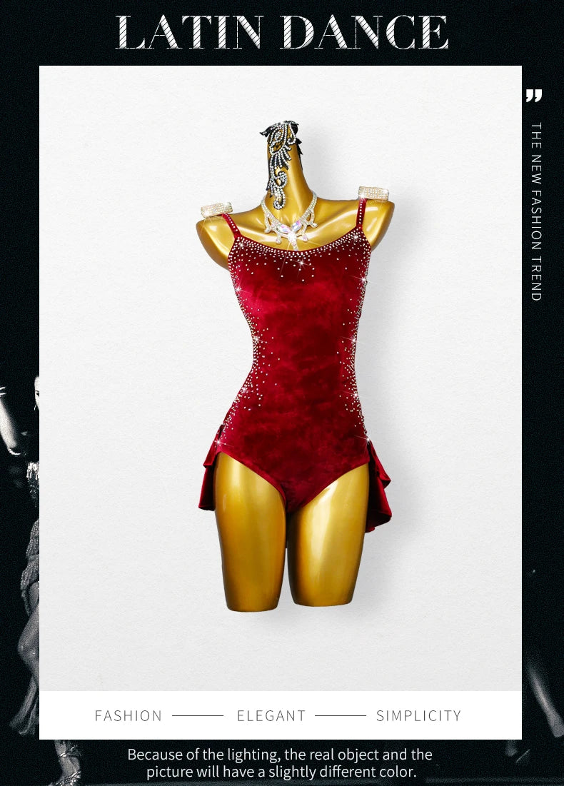 Red Velvet Latin Dance Dress Professional Cha-Cha Line Suit