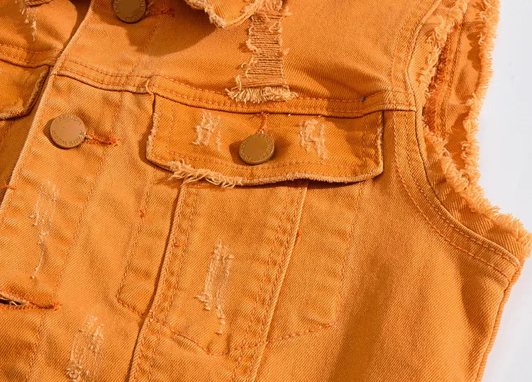 Woodsman Ripped Denim Vests Jackets