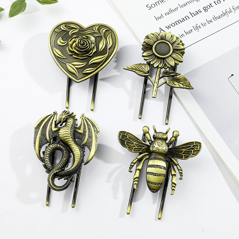 Bronze Metal Book Clips Bee Dragon Rose Sunflower Bookmark