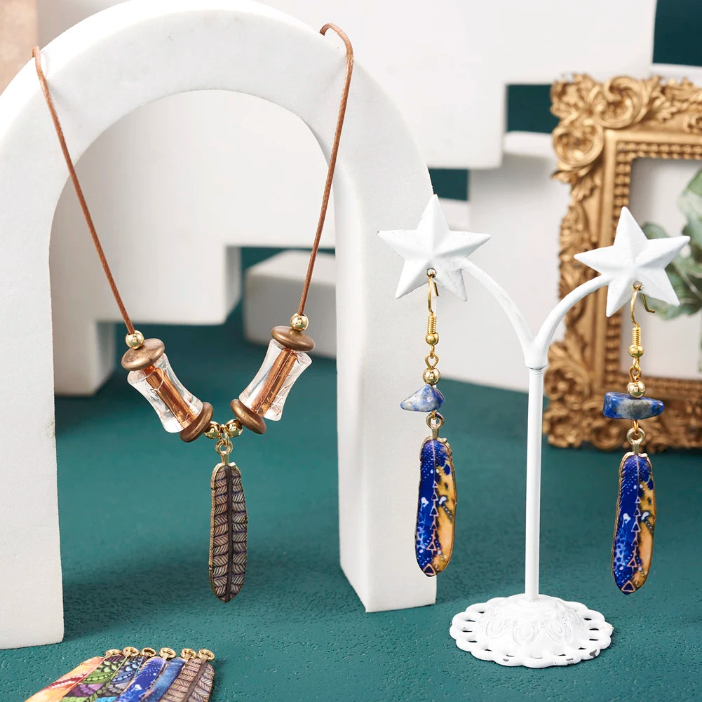 Twenty Printed Feather Charms Pendants for DIY Jewellery Making