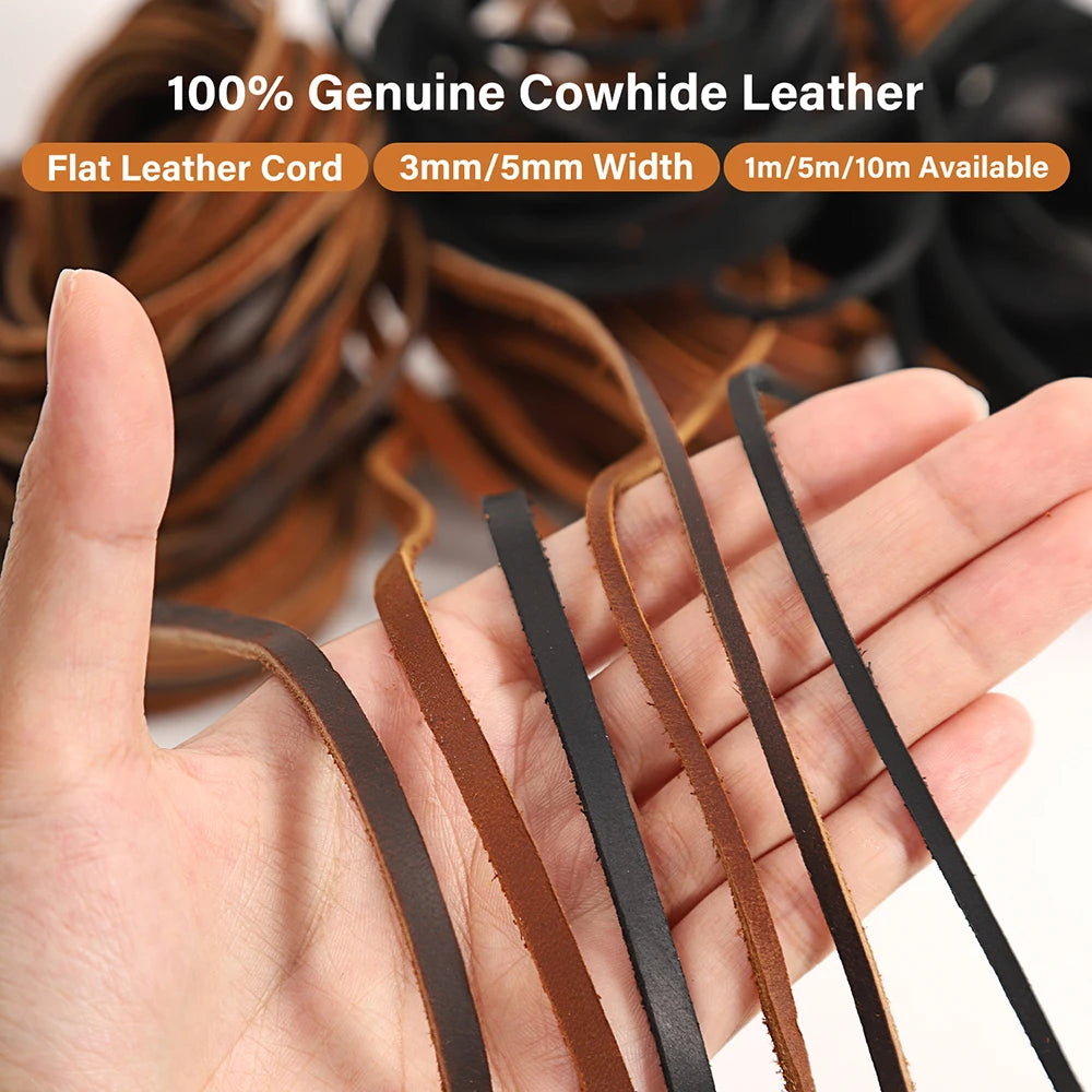 Flat Genuine Leather Cord Rope 3/5mm