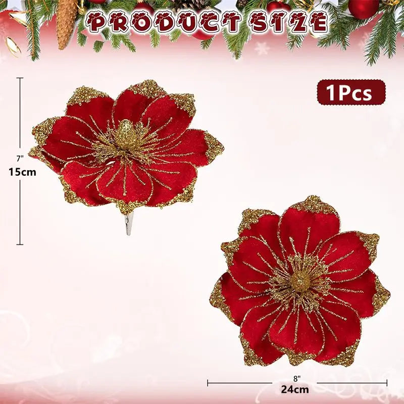 1Pcs 24cm Velvet Artificial Magnolia Christmas Flowers Bouquet Christmas Tree Ornaments Decoration