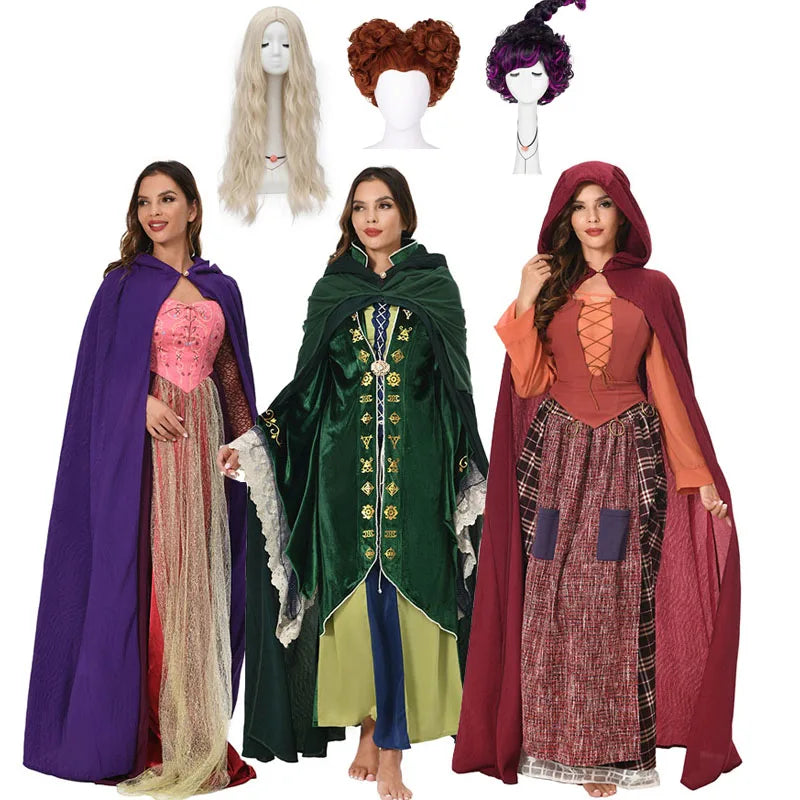 Hocus Pocus Movie Sanderson Sisters Witch Costumes Cosplay Outfits Halloween