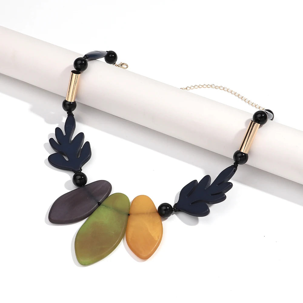 Resin Acrylic Leaf Pendant Necklace