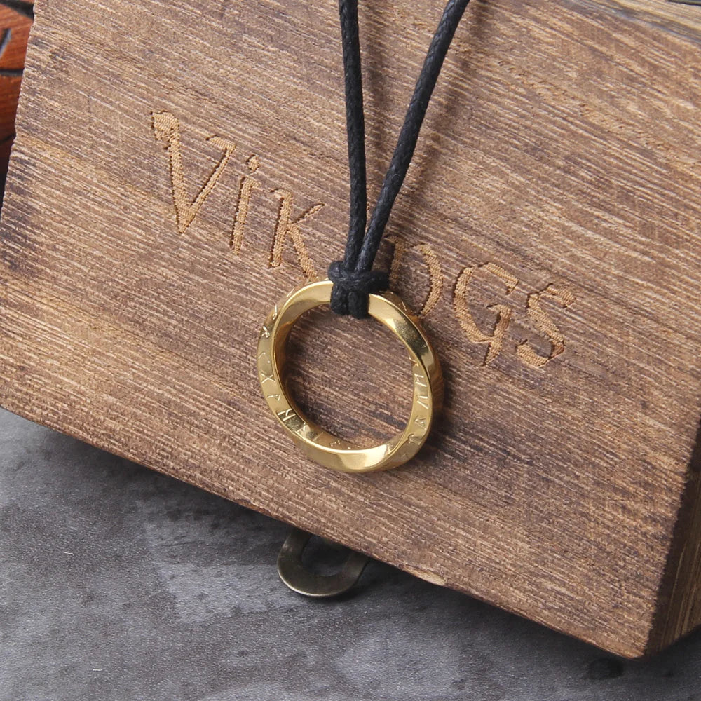 Viking Runes Stainless Steel Pendant Necklace with Wooden Box