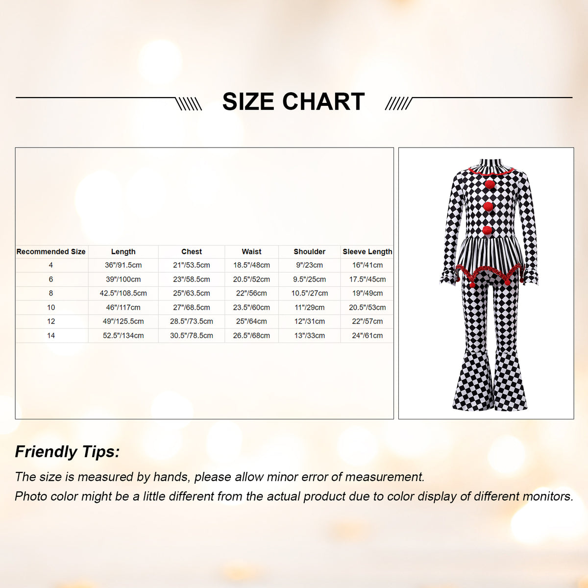 Kids Girls Halloween Harlequin Circus Clown Cosplay Costume Pom Poms Checkerboard Jumpsuit