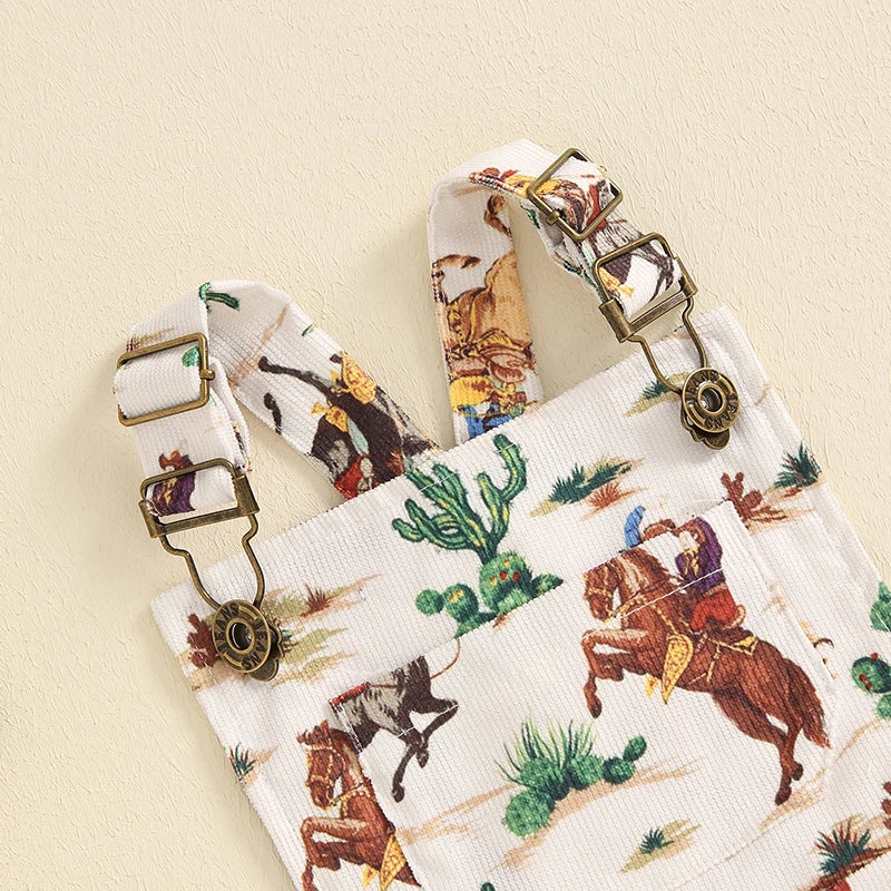Cowboy Print Corduroy Overalls Baby Girl Summer Romper Toddler Clothes